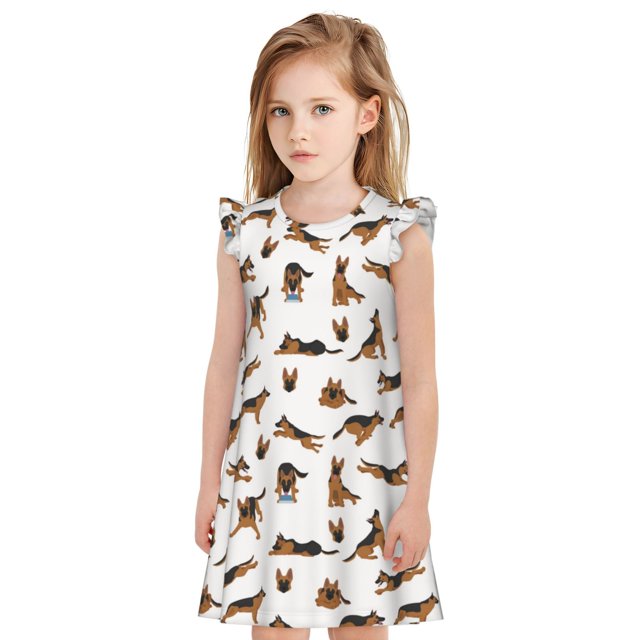 Balery German Shepherd Dog Camisón de princesa para niñas, pijama de algodón con mangas abullonadas, suave y bonito.-Large