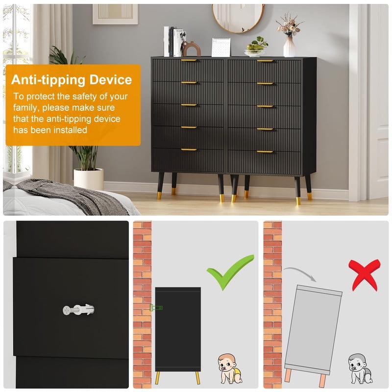 TROPOW 5 Drawer Dresser for Bedroom, Modern Closet Dressers Chest of Drawers, Storage Chest Cabinet Organizer Unit, Small Fluted Nightstand for Bedroom