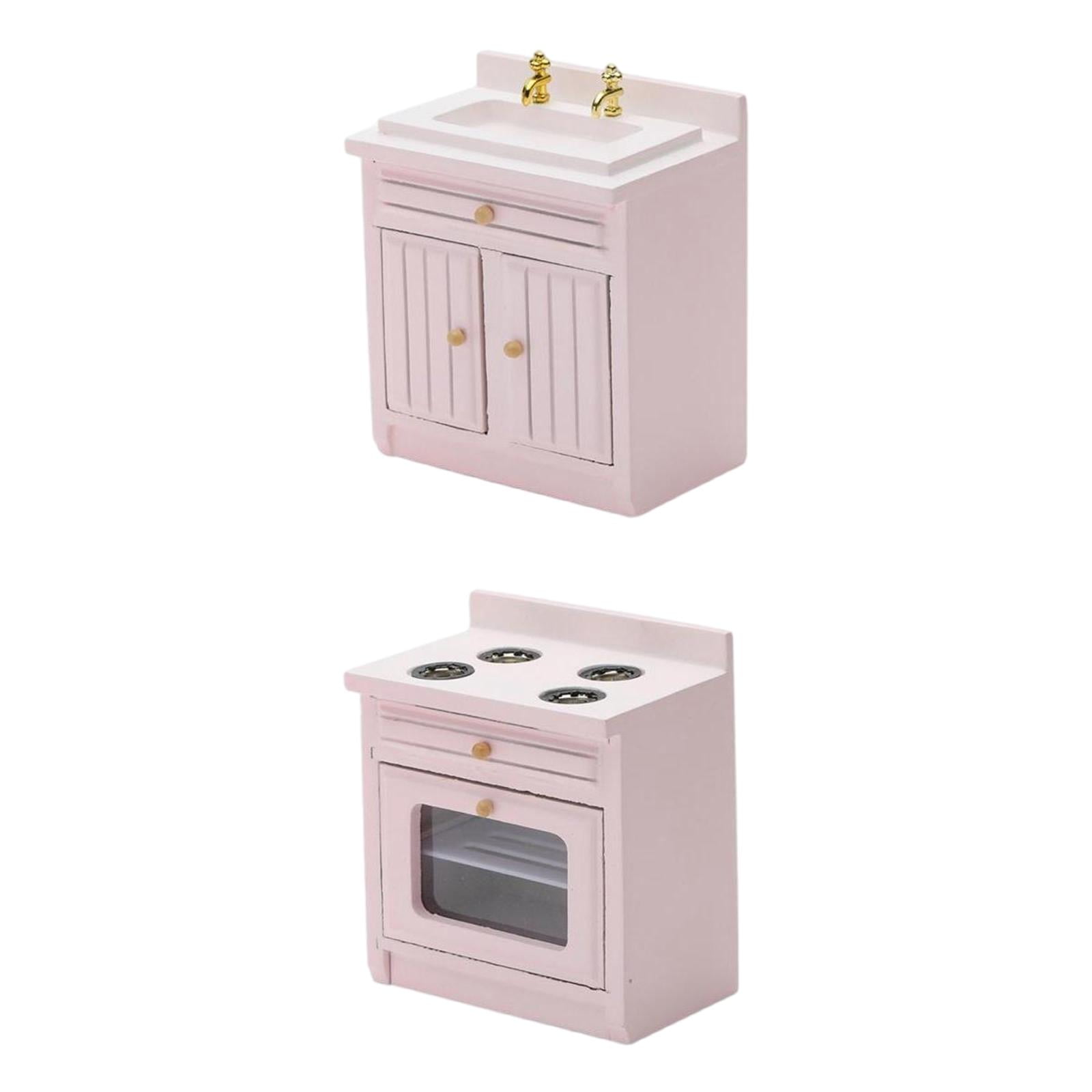 Nobranded 1/12 Scale Dollhouse Miniature Furniture Kitchen Cooking Cabinet Stove European Style Toy Kitchen Playset Kids Great Gift