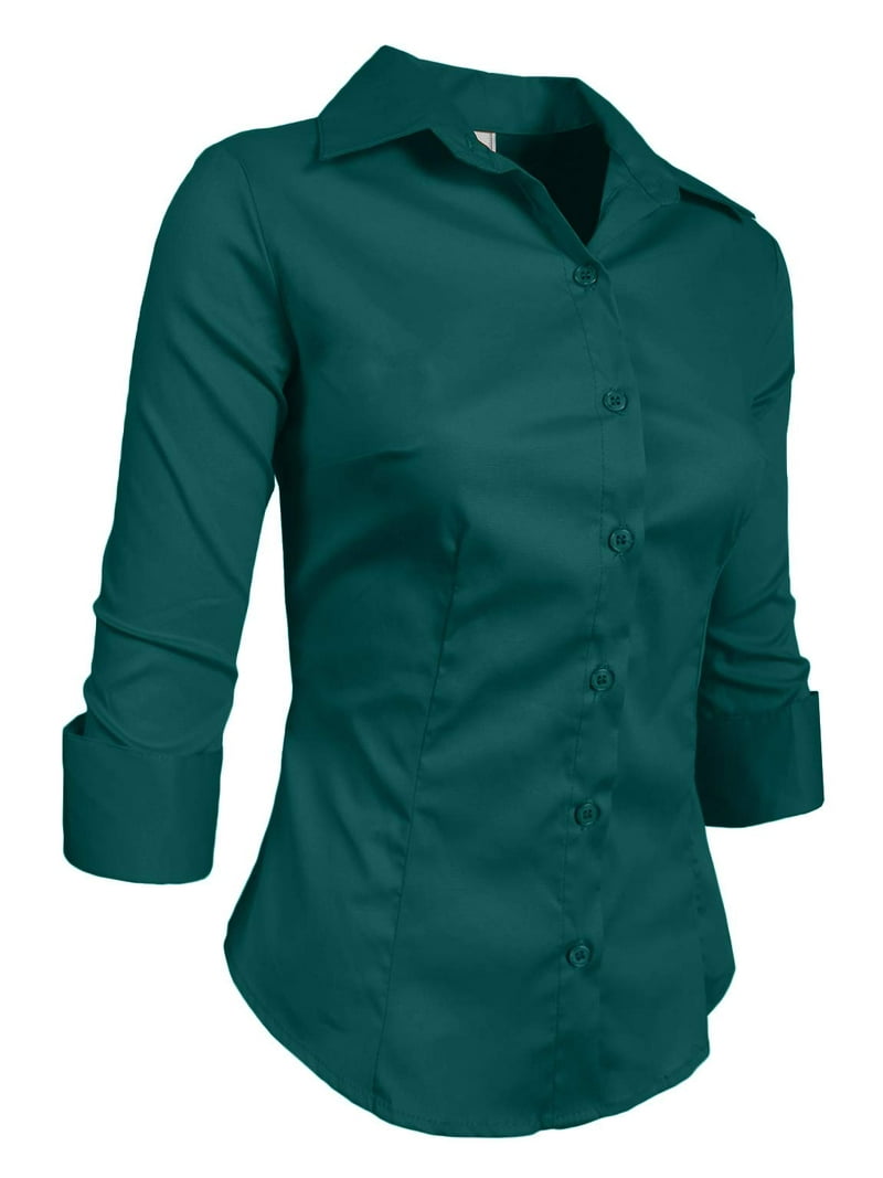 METHOD Women's Button Down Shirt 3/4 Sleeve Roll Up Stretch