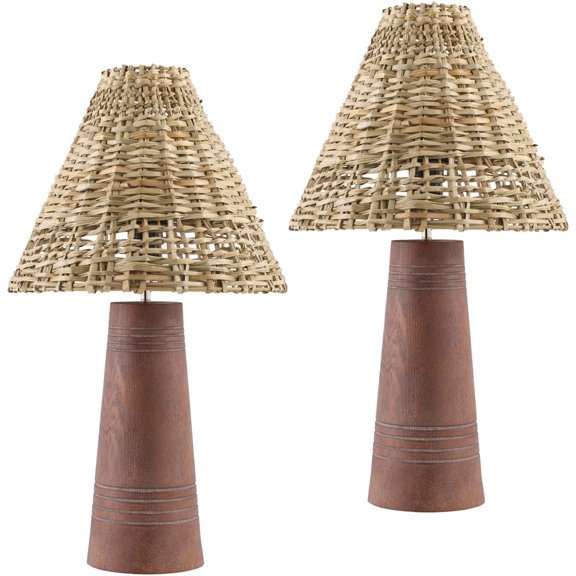 Livabliss Trout Traditional Accent Table Lamp, 22-inch, Dark Brown with Brown Shade (Set of 2)