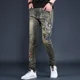 thumbnail image 3 of Pantalones vaqueros ajustados para hombre, pantalones vaqueros ajustados con estampado punk y estilo callejero japonés retro, 3 of 5