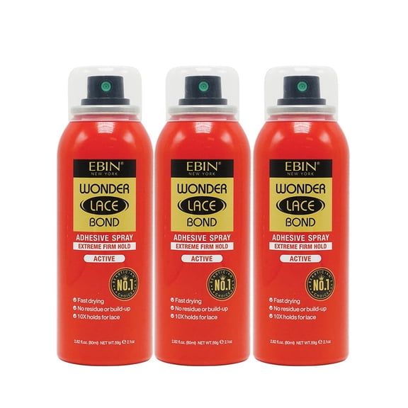EBIN NEW YORK Wonder Lace Bond Adhesive Spray Active frim 3pack - 2.7oz/ 80ml | Active Use, Fast Drying, No Residue, No Build-up, Powerful Hold, All-Day Hold, Daily Wig Application for all hair type