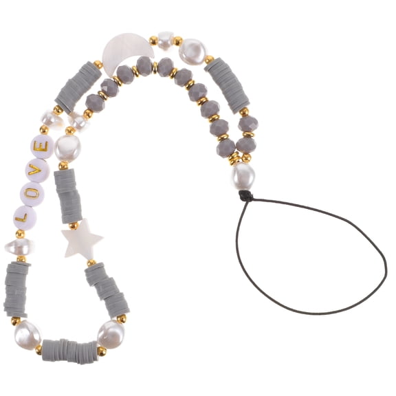 ibasenice Phone Wrist Strap with Beaded Moon and Star Grey Charm for Mobile Phone Security
