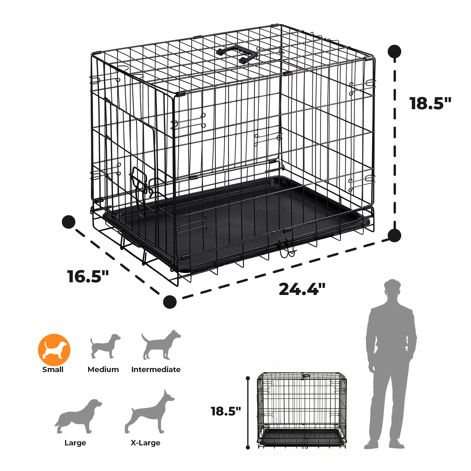 Alvantor 24/30 Inch Dog Crate, Black - Durable Metal Puppy Cage with Removable Tray, Collapsible Kennel for Small Medium Dogs, Easy Clean