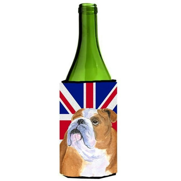 English Bulldog With English Union Jack British Flag Wine bottle sleeve Hugger - 24 Oz.