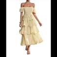 thumbnail image 3 of Vestido Bohemio de Verano para Mujer, con Mangas Abullonadas, Corte A, Holgado, con , para Vacaciones en la Playa, Amarillo , Talla M, 3 of 7
