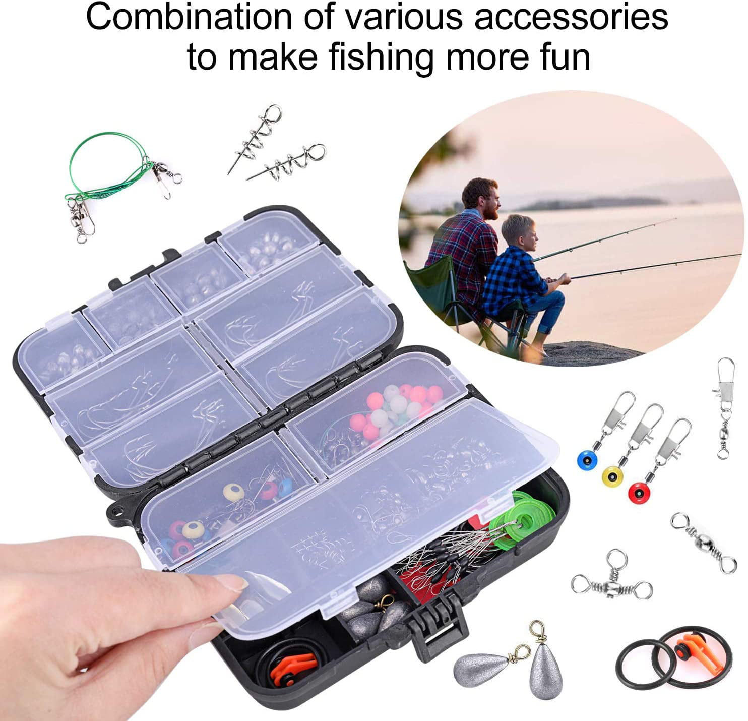 Fishing Tackle Kit, 210Pcs Basic Fishing Hooks Assortment, Including Jig  Hooks, Weights, Rolling Swivels Snaps, Spoon Lure, Sinker Slides, Fishing  Line Beads, Terminal Tackle Box for Trout Catfish Pan 