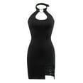 thumbnail image 5 of Littleforbig Women Cotton Overall Vampy Collared Bodycon Mini Dress Skirt XS Black, 5 of 11