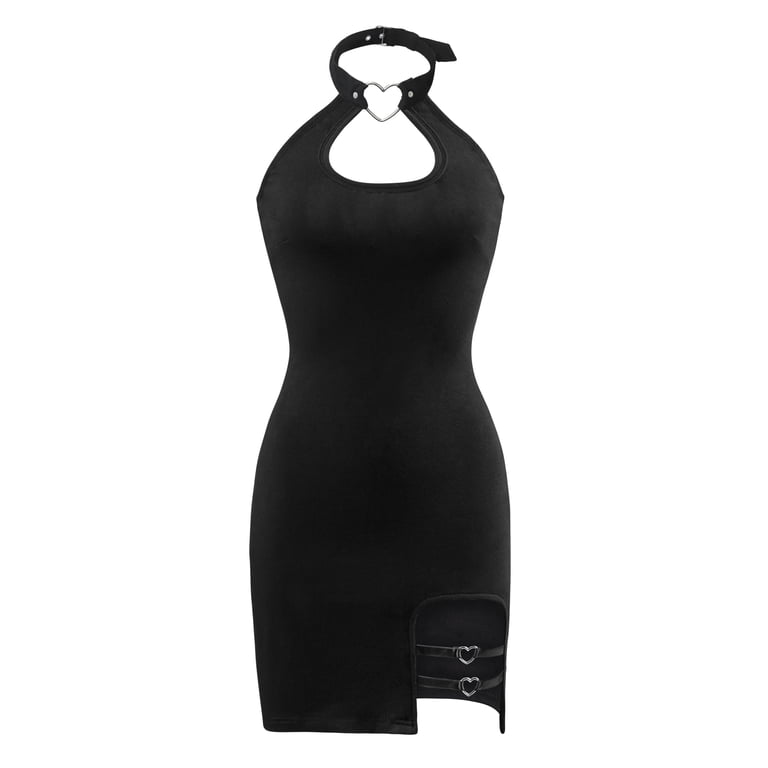 Littleforbig Women's Cotton Halterneck Cut-Out Overall, Vampy Collared  Backless Bodycon Mini Dress Skirt, XS, Black - Walmart.com
