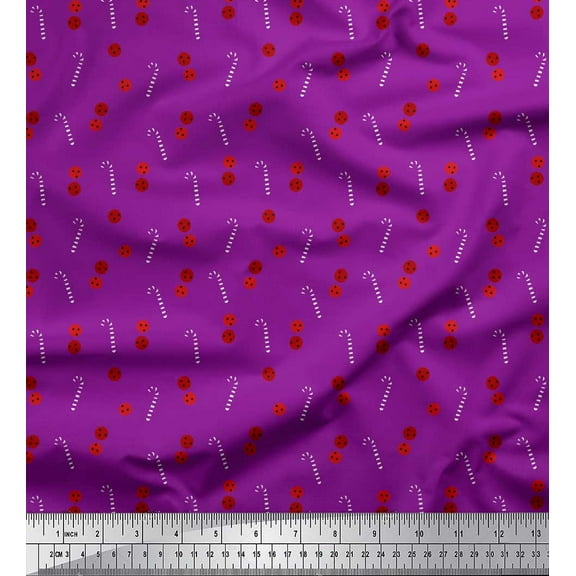 Soimoi Purple polyester Crepe Fabric Cookies & Candy Stick Kids Print Sewing Fabric Yard 42 Inch Wide