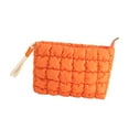 thumbnail image 2 of Bolsa de maquillaje para mujer, gran capacidad, abierta, acolchada, portátil, práctica para viajes naranja, 2 of 9