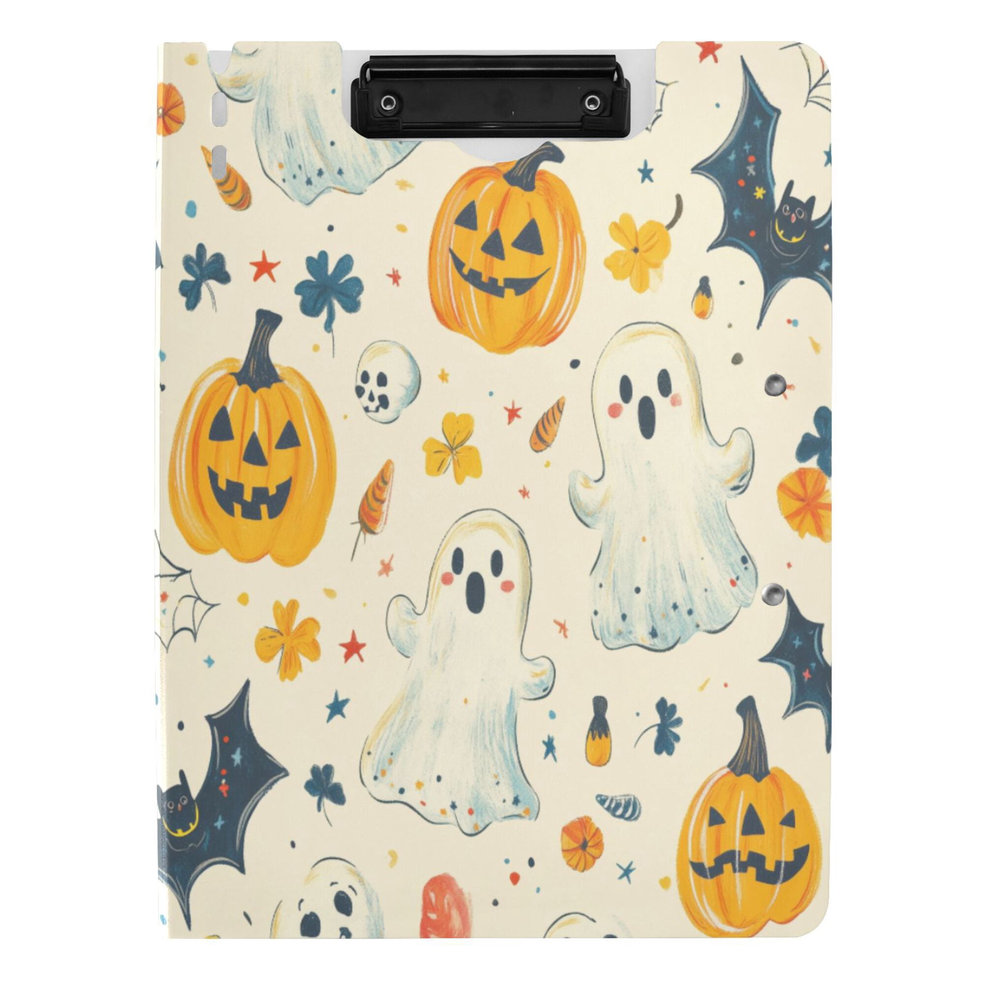 FORMRS A4 Clipboard Folder with Pen Holder Horizontal Foldable School Office Binder, Halloween Cute Ghosts