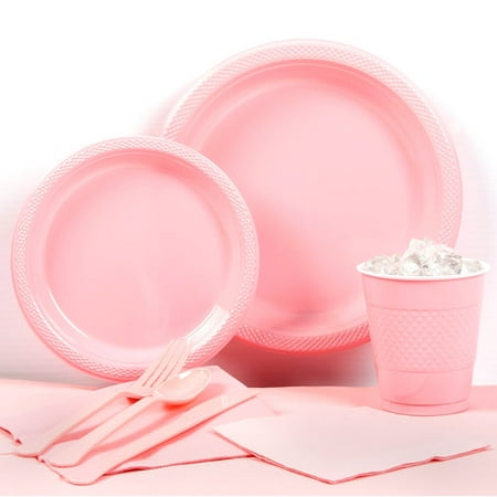 Classic Pink Plastic Tableware Party Pack for 20