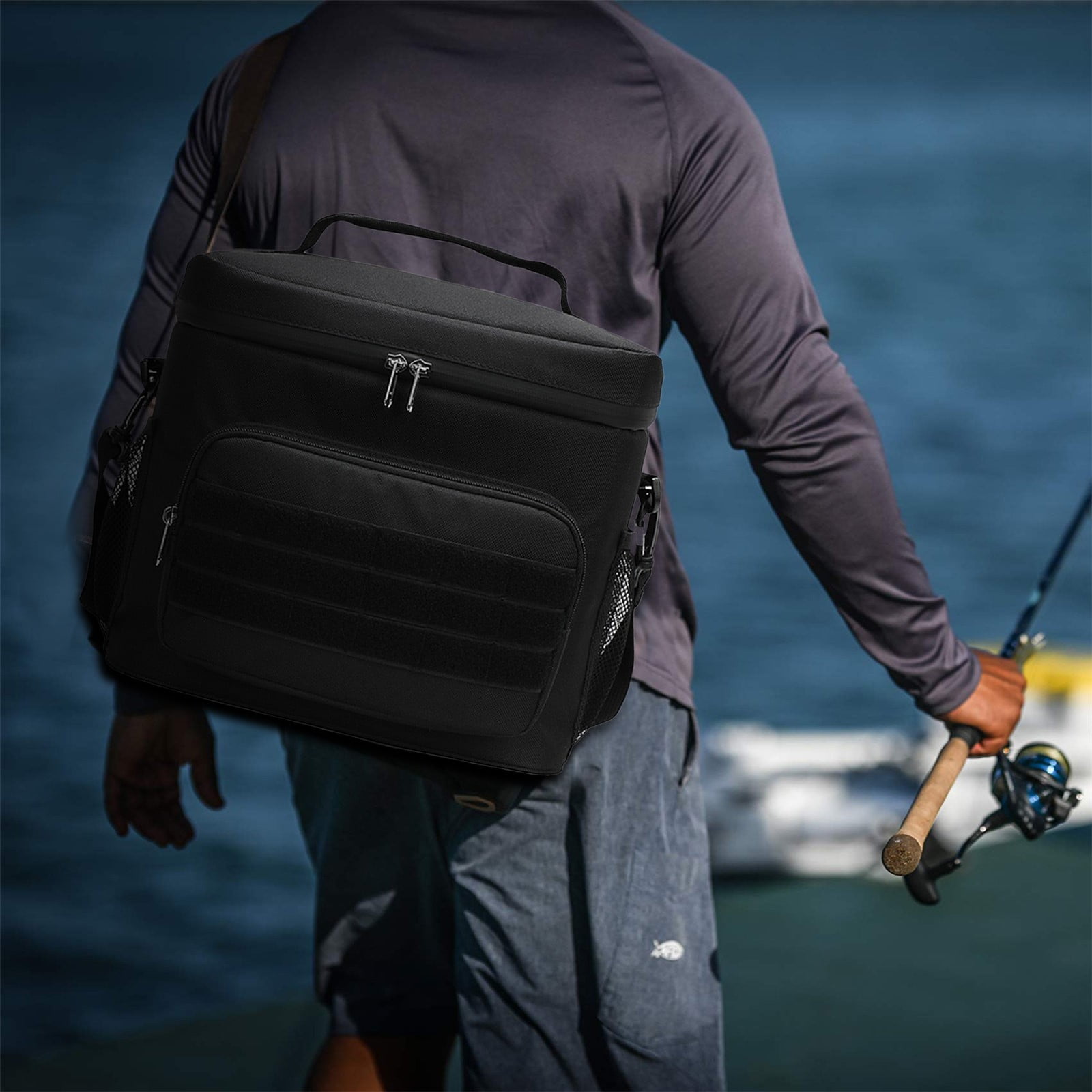 PRYESS Tackle Bag Fishing Tackle Bag With Moulded Base, Tackle Storage Bags For Anglers For All Your Fishing Gear And Tools, Insulated Tote Bag, Black Color, for Fishing Trips