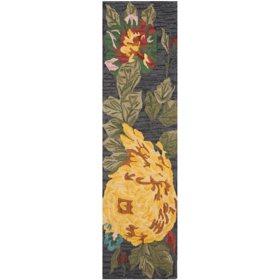 SAFAVIEH Jardin Carmelo Novelty Flowers Wool Runner Rug, Black/Multi, 2'3" x 8'