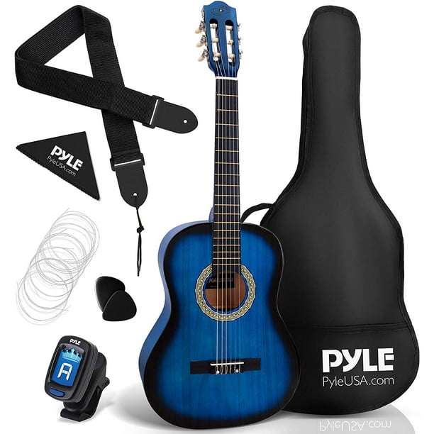 Pyle Guitare acoustique classique à 6 cordes 36 pouces avec accordeur  numérique Bleu 