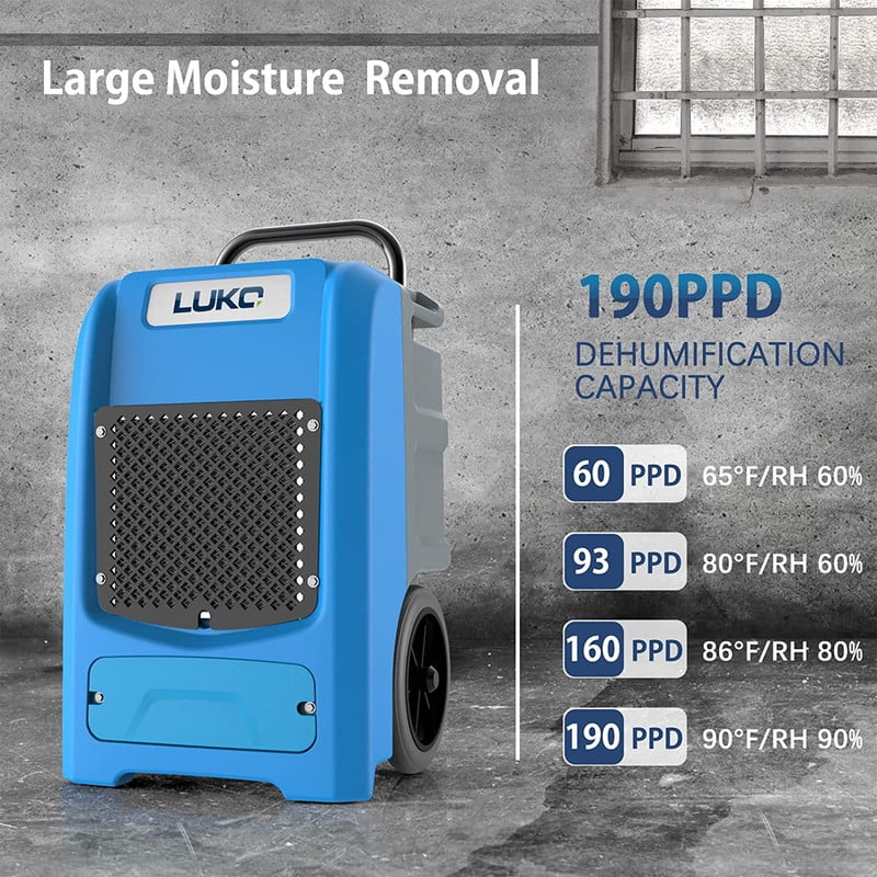 190 pt. 6000 sq.ft. Bucketless Commercial Dehumidifier in. Blue with Drain Hose