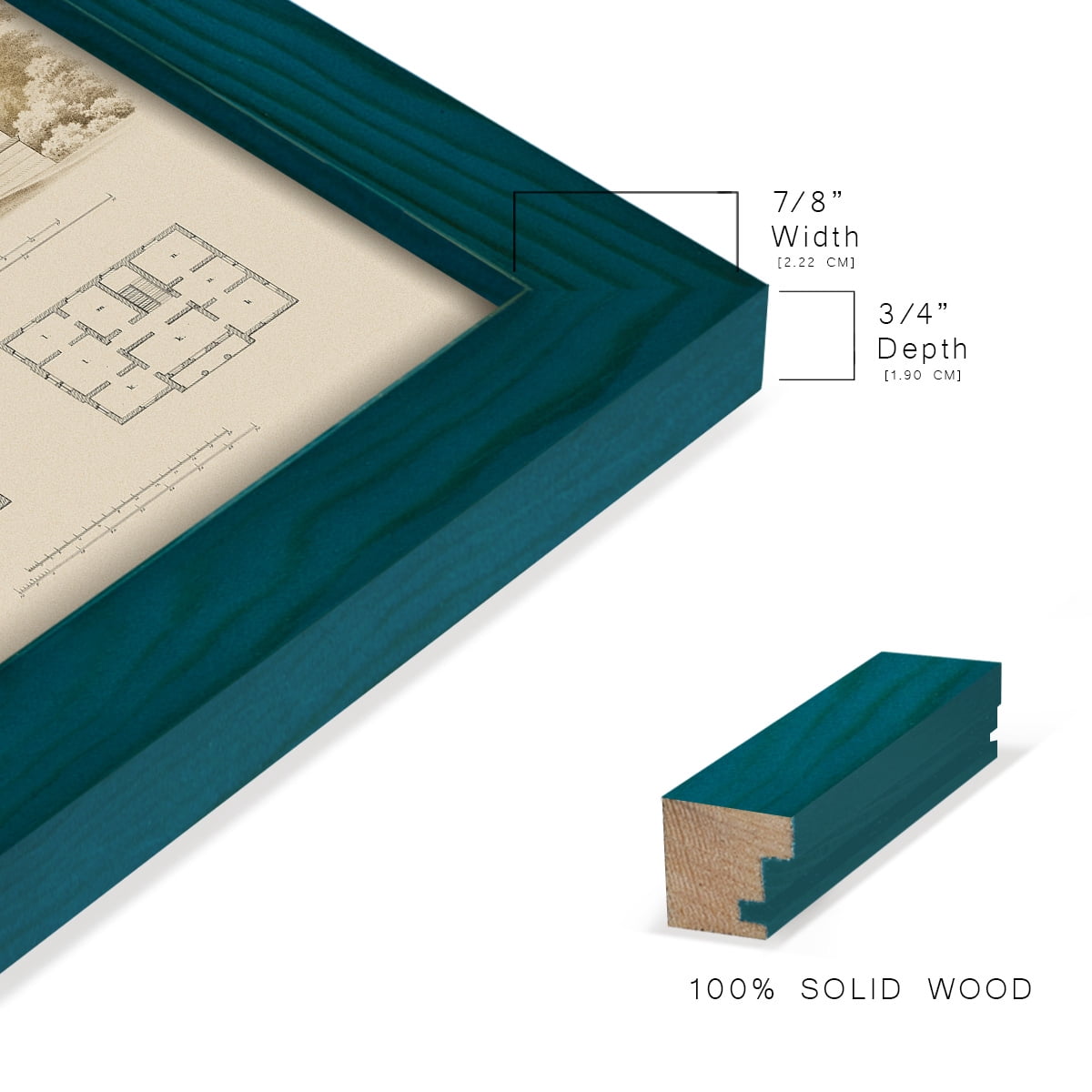 Estate and Plan V -Framed Print w/glass-Ocean Blue