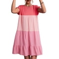 thumbnail image 2 of Vestido de verano,Vestido de empalme de color en contraste Vestido de cuello redondo Vestido casual de mujer Máxima comodidad, 2 of 5