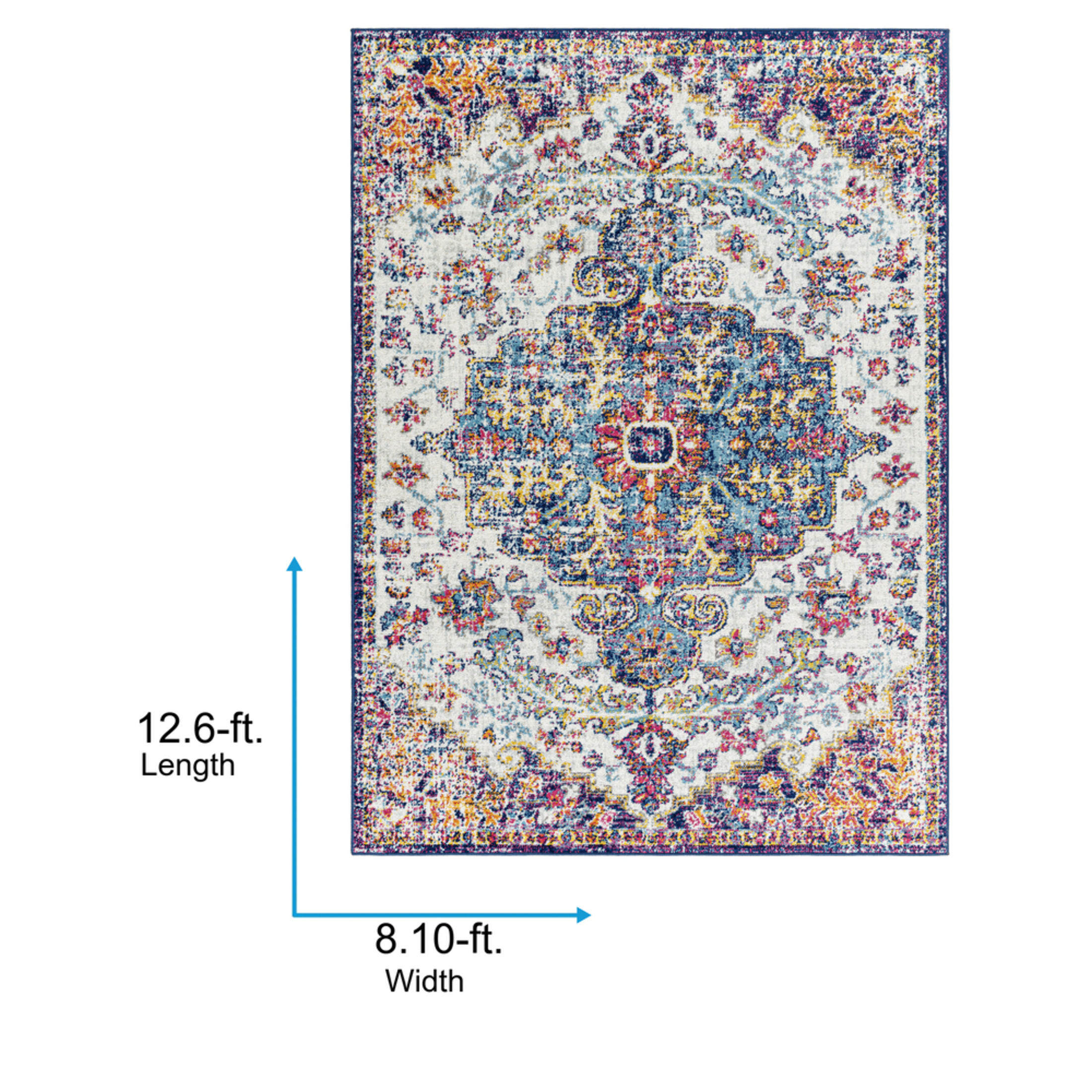 Livabliss Area Rugs for Living Room, 9x12 Harput Traditional Blue Rug, Bedroom Dining Room Home Decor Stain Resistant Carpet (8'10" x 12'6")