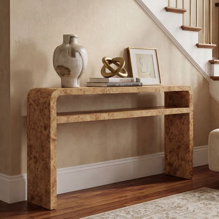 Dayalane 51" Long Console Table with Lower Shelf, 30" Tall Entryway Table for Hallway, Rustic Burl Wood or Travertine Style Sofa Table Behind Couch, Foyer, Cabin, Burl Wood