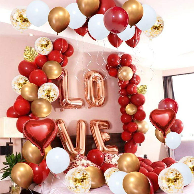 AOWEE Valentine's Day Red Gold Balloon Arch Kit, Ruby Red Balloon Garland  Kit with White Metallic Gold Confetti Latex Balloons and Palm Leaves for  Girl Birthday Christmas Wedding Engagement Proposal 