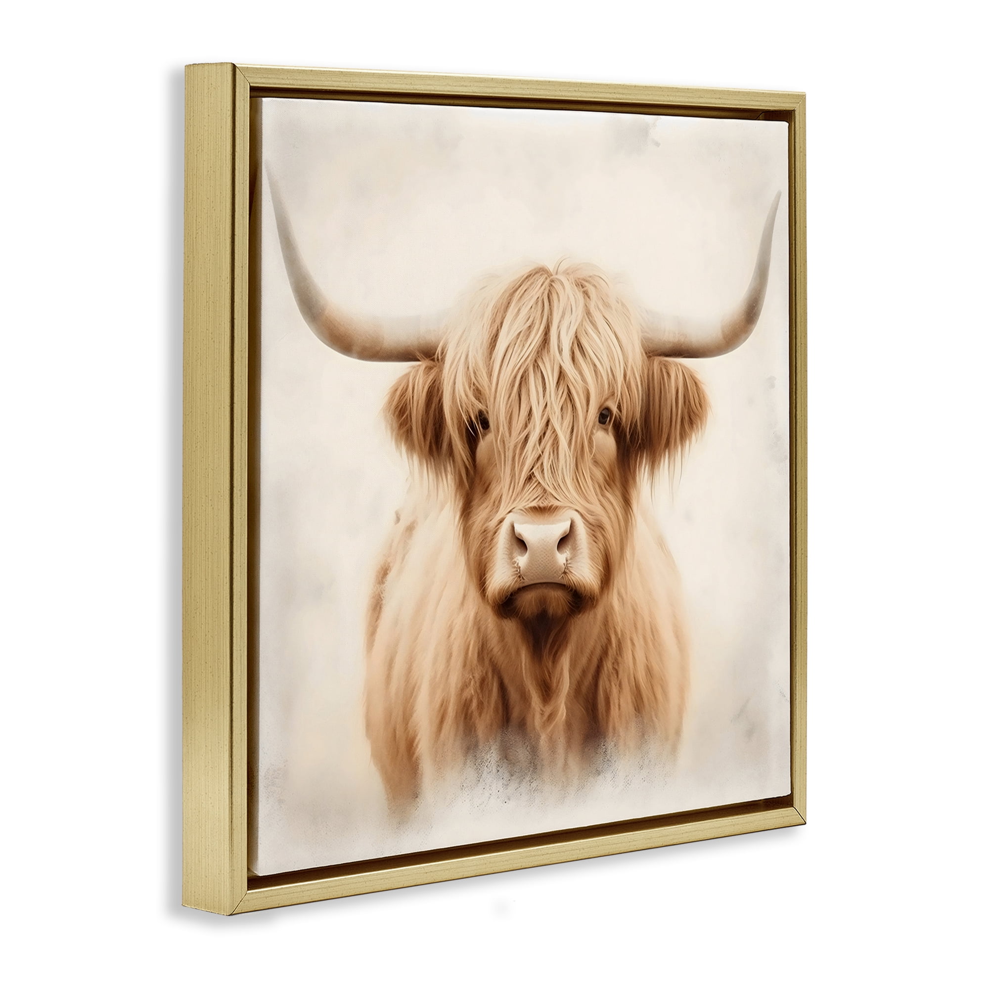 Stupell Industries Dreamy Fluffy Highland Portrait Gold Framed Floater Canvas Wall Art, design by Creative Studio
