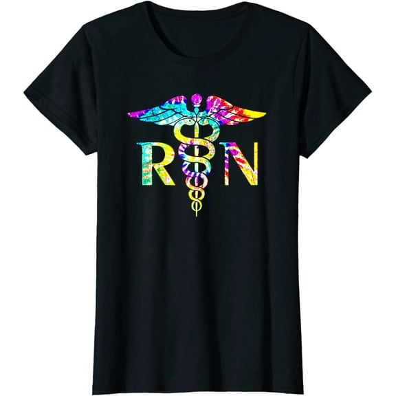 Lovely RN Registered Nurse Tie Dye T-Shirt Black Tee