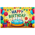 thumbnail image 1 of Colorful Happy Birthday Banner with Cake Balloons and Presents Party Decoration Backdrop Background for Birthday Party Photography Props Celebrations Decorations Festivities, 1 of 4