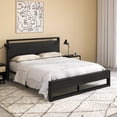 thumbnail image 2 of Allewie Queen Size Modern Bed Frame with Wooden Headboard, Heavy Duty Metal Platform Bed, Black Oak, 2 of 7