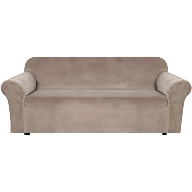 Fully wrapped elastic fabric sofa cover, solid velvet velvet one-piece design, new comfortable home experience (Taupe for three people)