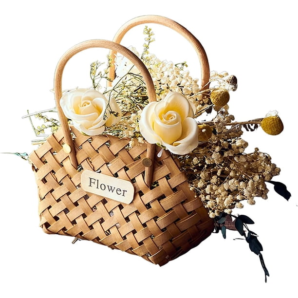 uds cesta de flores tejida a mano, cesta de arreglos florales de mano con asa, cestas de tejido pequeñas de bambú para exhibición de almacenamiento flores regalos Diy Par esquí esquí Gafas de esquí