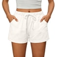 thumbnail image 2 of Vamuko Cotton Linen Bermuda Shorts for Women Lightweight Summer Beach Shorts with Pockets Drawstring Waist Boho Lounge Short White S, 2 of 5