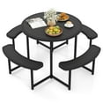 thumbnail image 2 of Costway Round Picnic Table Bench Set with 4 Benches Umbrella Hole All Weather Tabletop Black, 2 of 10