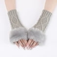 thumbnail image 4 of 2 Pairs Furry Fingerless Mittens Light Grey Soft Fluffy Knit Gloves Thumb Hole Knitting Arm Warmers Winter Crochet Faux Fur Wrist Sleeves for Women Writing Painting Activity Outings Driving, 4 of 10