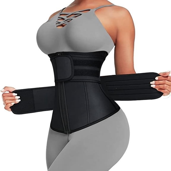 Unisex Neoprene Workout Waist Trainer Two‑Belt Zipper Waist Cincher Tummy Control Body Shaper Wrap for Gym Fitness And Daily Outfit