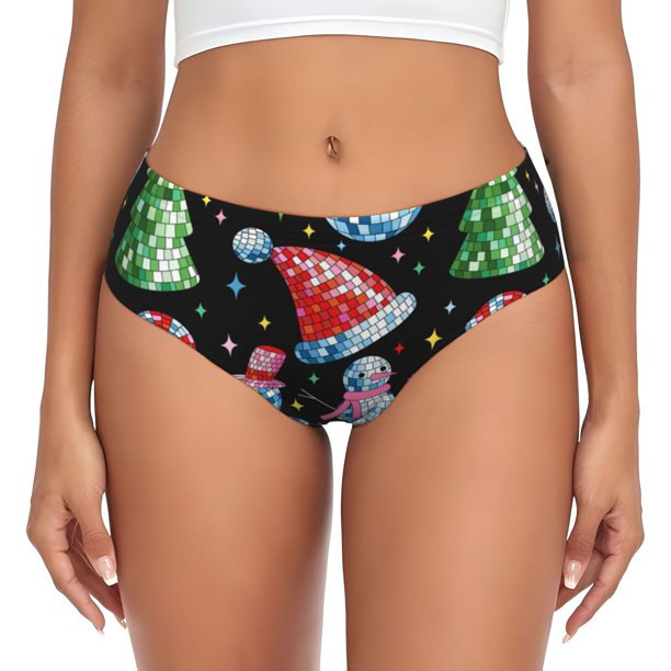 Fotbe Disco Mirror Ball Snowman Calzones Estampados para Mujer – Ropa Interior de Algodón, Cómoda, Suave y Elástica-Medium