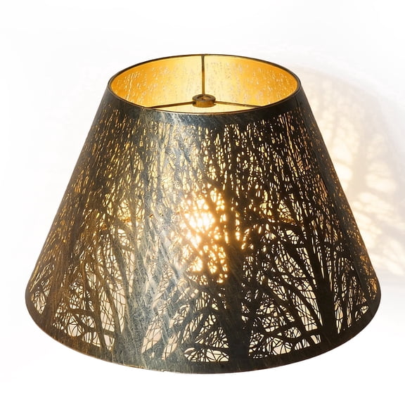 SWAIFDEE Empire Metal Lampshade Forest Tree Etched Lamp Shade- Antique Bronze/Gold, 7"x13"x7.8", Spider Fitter Replacement Cover for Table & Floor Lamp