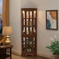 thumbnail image 3 of Corner Curio Cabinet, Floor Storage Cabinet with 5 Shelves and Lighting System, 70.5''Tall Corner Storage Organizer with Glass Doors for Living Room, Bedroom(E26 light bulb not included), 3 of 7