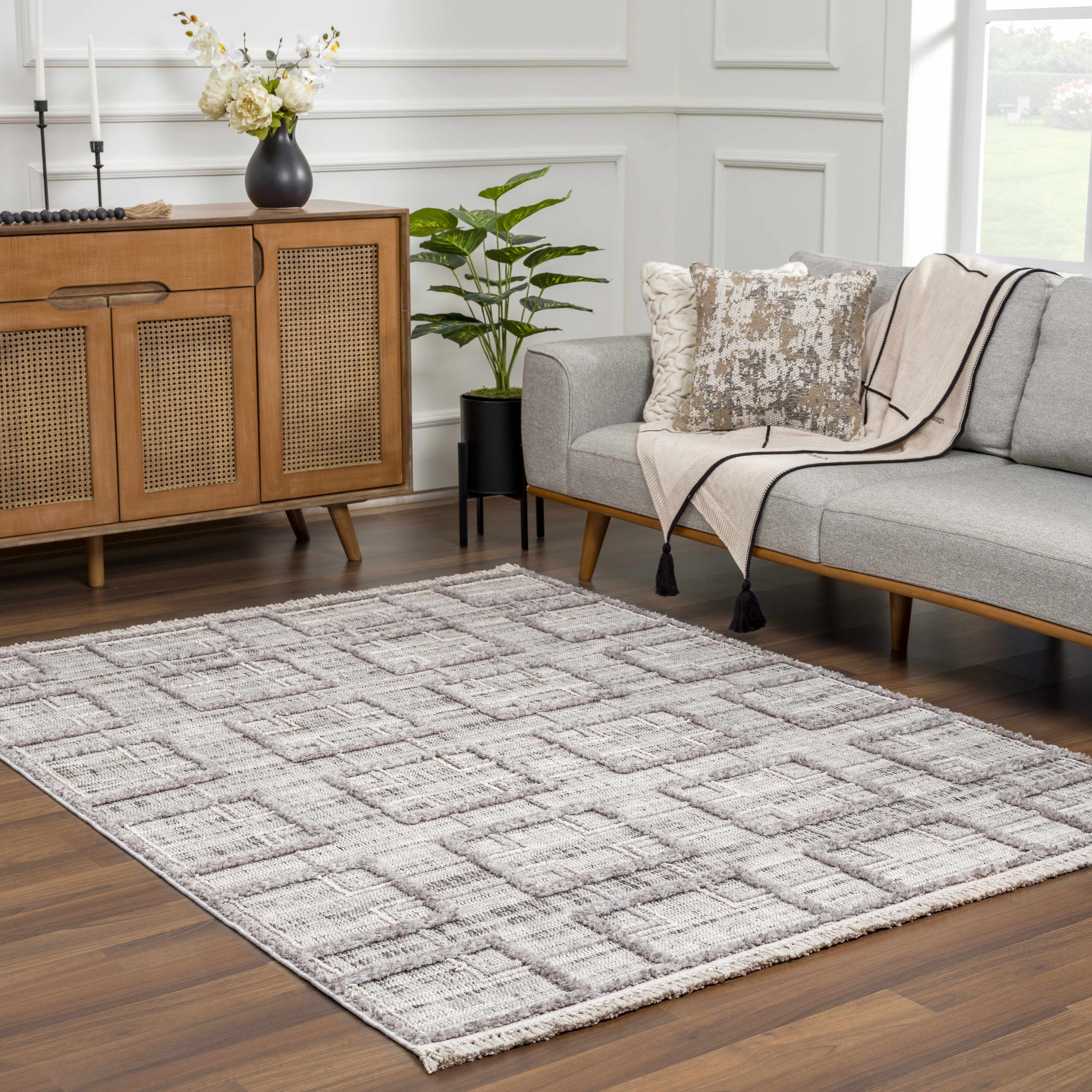 BoutiqueRugs Knocklyon Farmhouse Area Rug - Charcoal, Cream, Peach - 9'2" x 12'