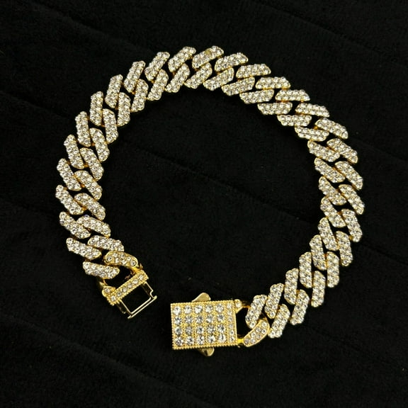 Ramji Jewels Men's Cuban Bracelet in 14K Yellow Gold Plated with 7Ct Round Cut Lab Created Diamond