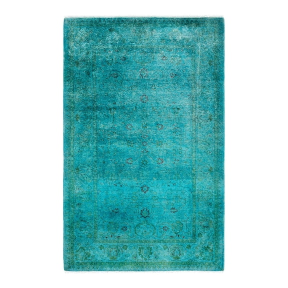 Contemporary Overdyed Wool Hand Knotted Blue Area Rug 3' 3" x 5' 0"