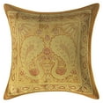 thumbnail image 2 of Stylo Culture Indian Chair Seat Throw Pillow Covers 12x12 Jacquard Beige Gold Square 30cm x 30cm Home Decor Brocade Peacock Zippered Cushion Covers | Set Of 5, 2 of 4