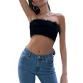 thumbnail image 2 of Blotona Women Sexy Feather Strapless Tube Tops Plush Faux Fur Sleeveless Solid Faux Fur Crop Top Party Clubwear Tank Top, 2 of 5