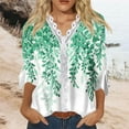thumbnail image 2 of Dyegold Blouses For Women Dressy Casual 3/4 Flare Sleeve Lace Trim V Neck Floral Print Vintage Tunic Tops Loose Fit Shirts, 2 of 5