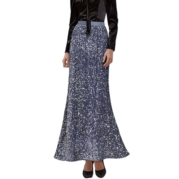 QHFBli Women's Sequin Fishtail Skirt High Waist Shiny Long Maxi Skirts