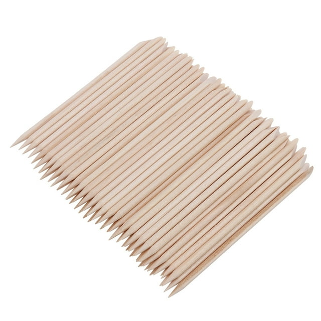 100 Pcs Vernis à Ongles Multifonctionnel Bâtonnets de Bois Orange Poussoir pour Cuticules