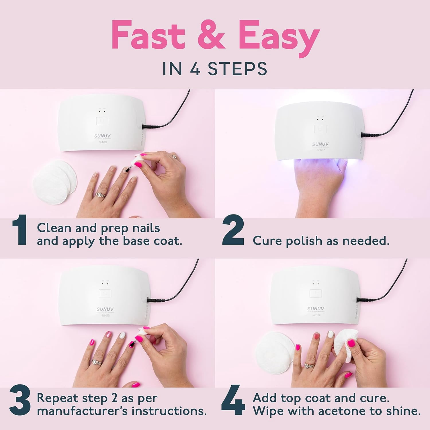 SUNUV UV Nail Lamp, LED Gel Nail Dryer with Sensor & 2 Timers, for Women & Girls, Pink