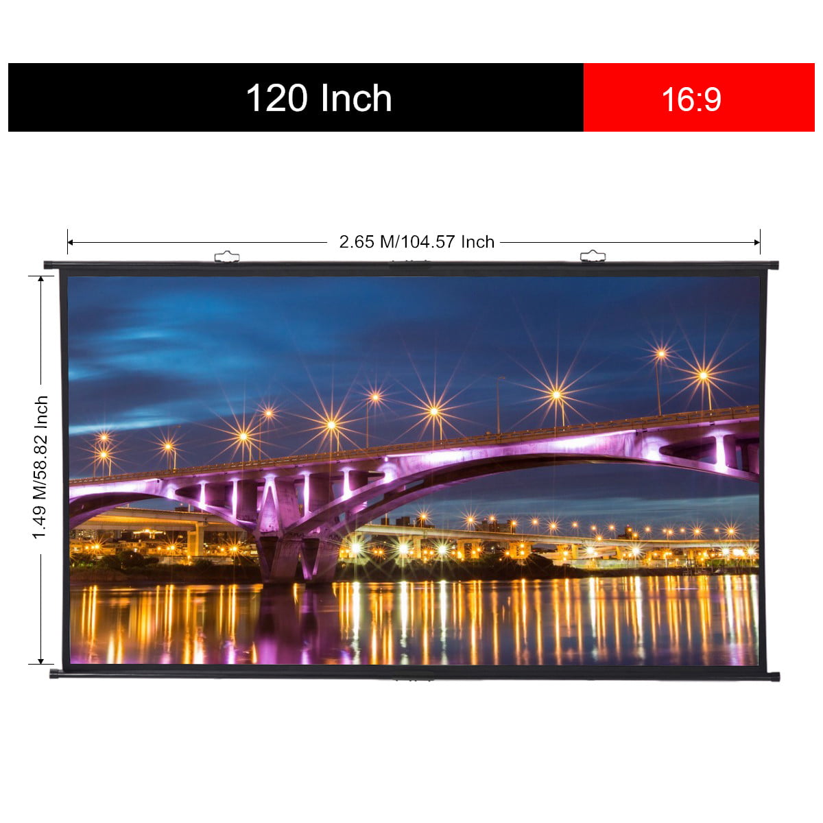 Excelvan Projector Screen 120 Inch,16:9 120 Wall-Mounted HD Movie Projection Screen for Indoor 4K Full HD and 3D Projector 